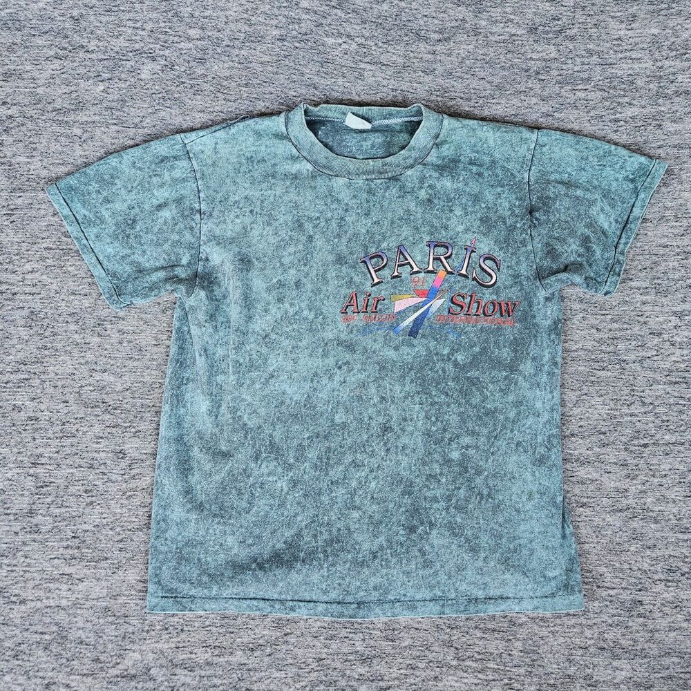1991 Paris Air Show T-Shirt Unisex Medium Blue Tie Dye Single Stitch Vtg 90s